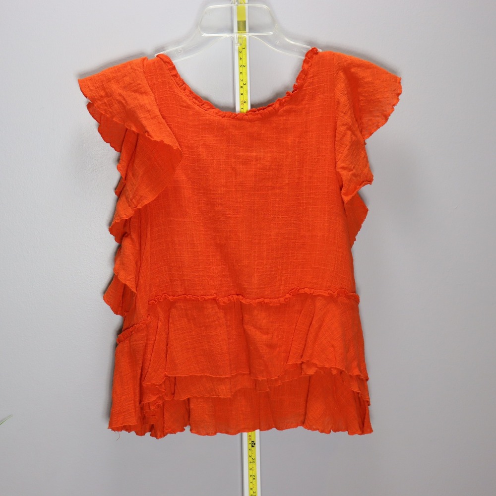 Maeve Ruffle‎ Tiered Blouse Womens Medium Orange Excellent Textured Sleeveless